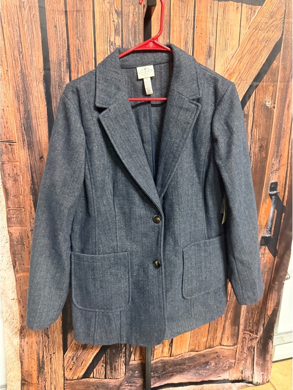 NWT St. John's Bay Navy Herringbone Wool Blend Blazer Jacket XL